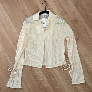 NWT Princess Polly Crinkled Sheer Aluna Top | Size US 6 | Beige
